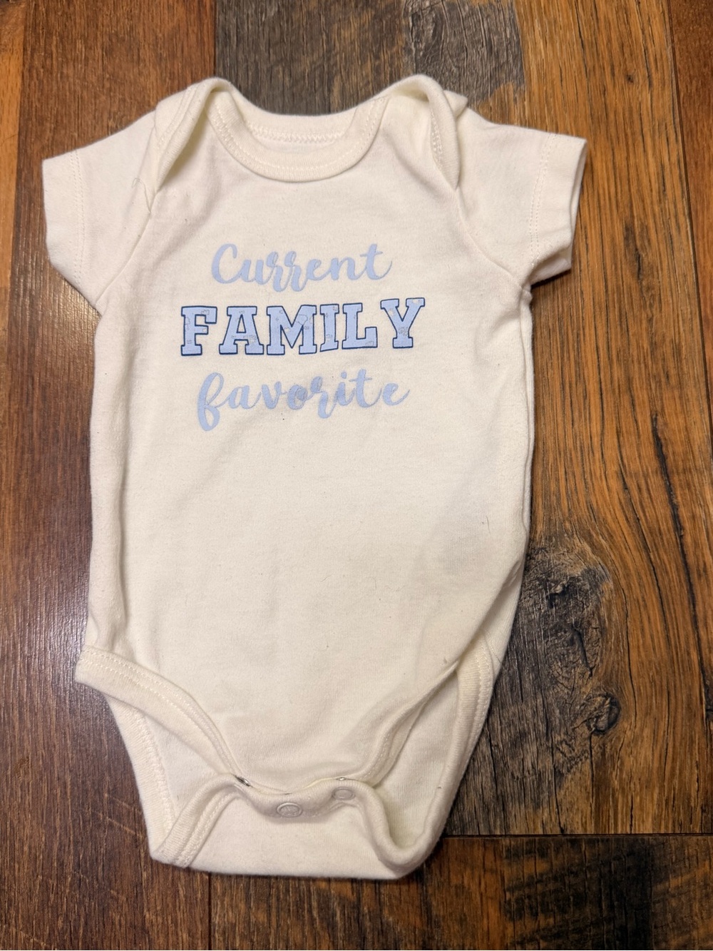 Cream Baby One-Piece with Light Blue 'Family' Script